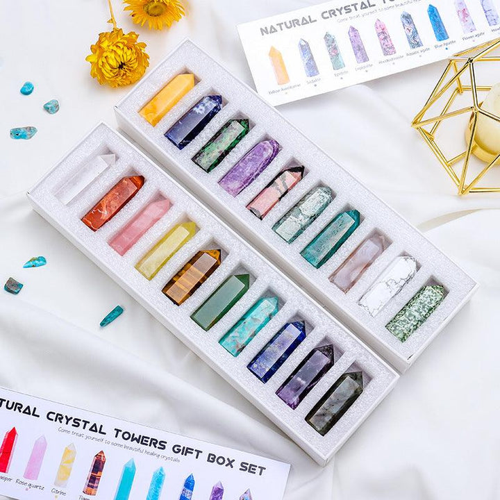 multicolor hexagonal energy crystal tower gift set