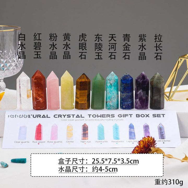 multicolor hexagonal energy crystal tower gift set