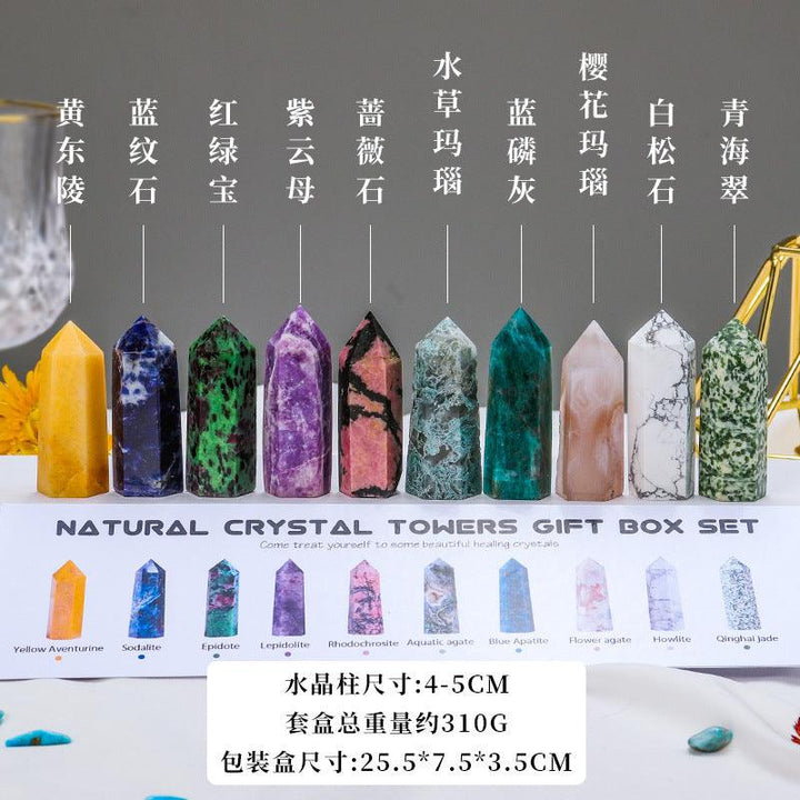 multicolor hexagonal energy crystal tower gift set