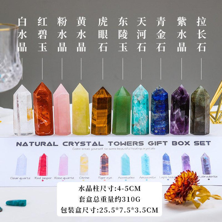 multicolor hexagonal energy crystal tower gift set