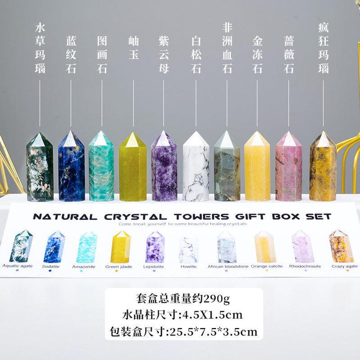 multicolor hexagonal energy crystal tower gift set