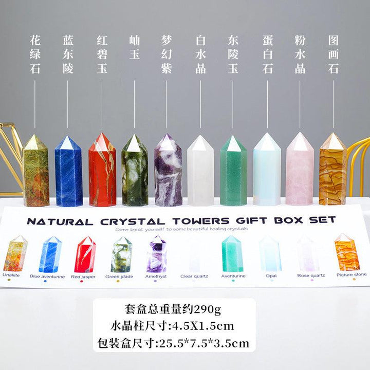 multicolor hexagonal energy crystal tower gift set