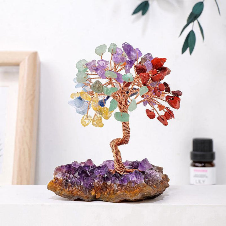 natural rainbow cluster crystal bonsai tree