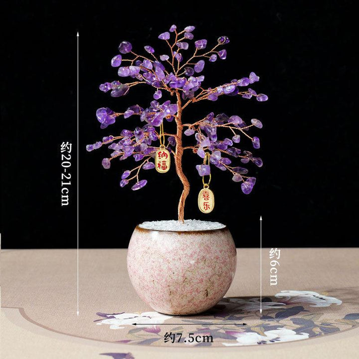 size of natural crystal bonsai tree with ceramic base