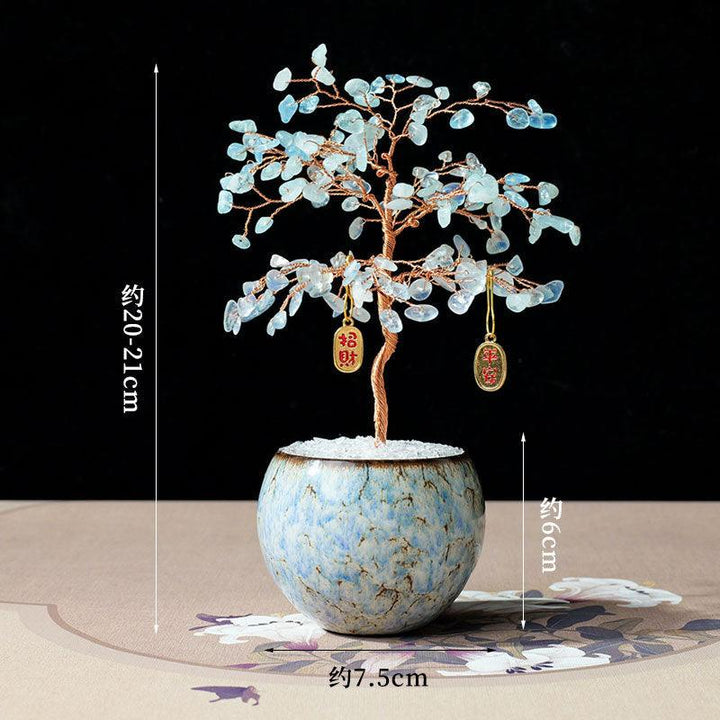 aquamarine crystal bonsai tree with ceramic base