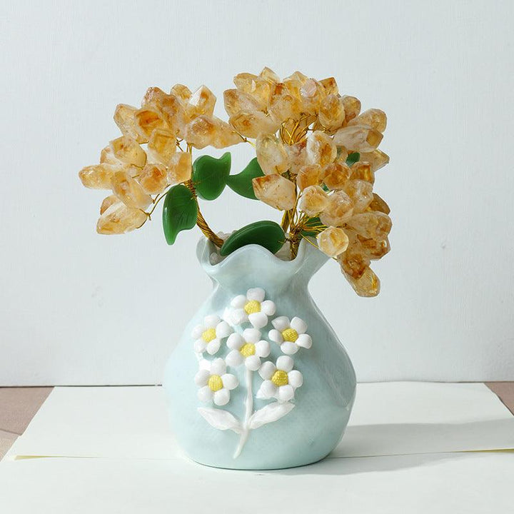 citrine crystal bonsai tree with ceramic base