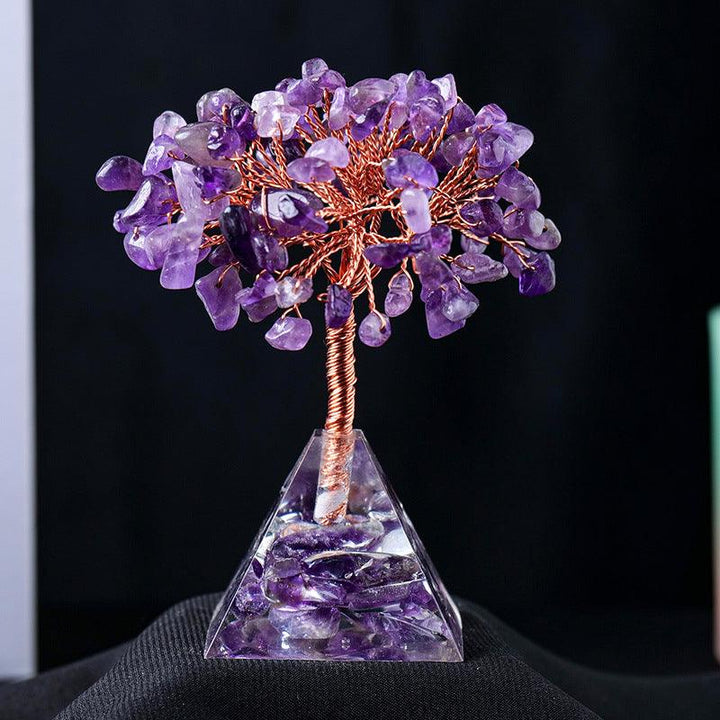 amethyst crystal bonsai tree with resin pyramid base