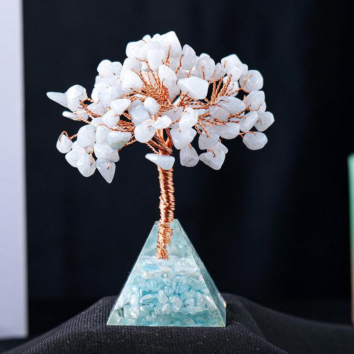 aquamarine crystal bonsai tree with resin pyramid base