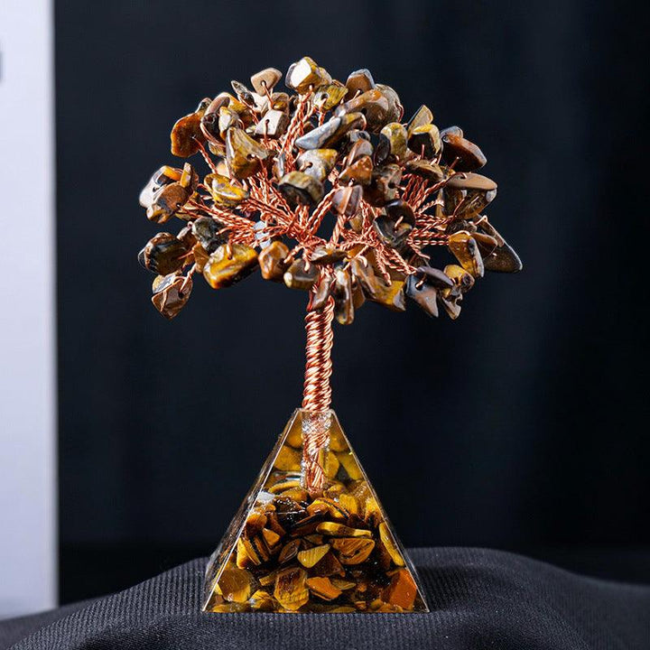 Tiger’s Eye crystal bonsai tree with resin pyramid base