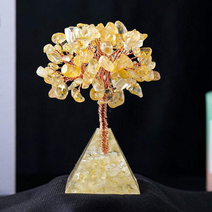citrine crystal bonsai tree with resin pyramid base