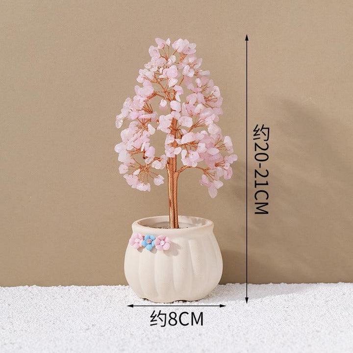 size of natural crystal bonsai tree with white flower pot base