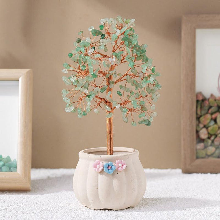 aventurine crystal bonsai tree with white flower pot base