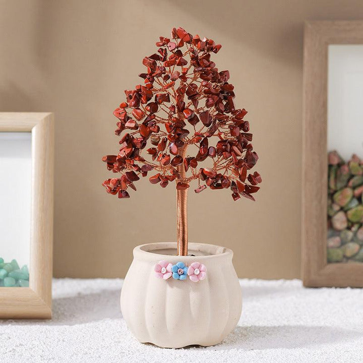 Red Jade crystal bonsai tree with white flower pot base