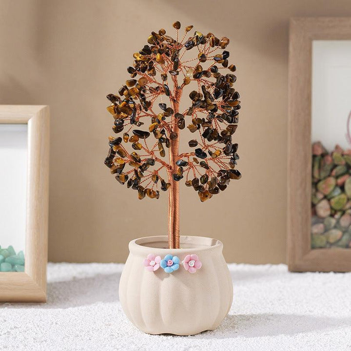 Tiger’s Eye crystal bonsai tree with white flower pot base