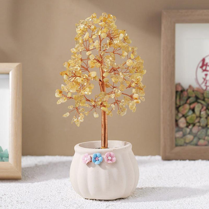 citrine crystal bonsai tree with white flower pot base