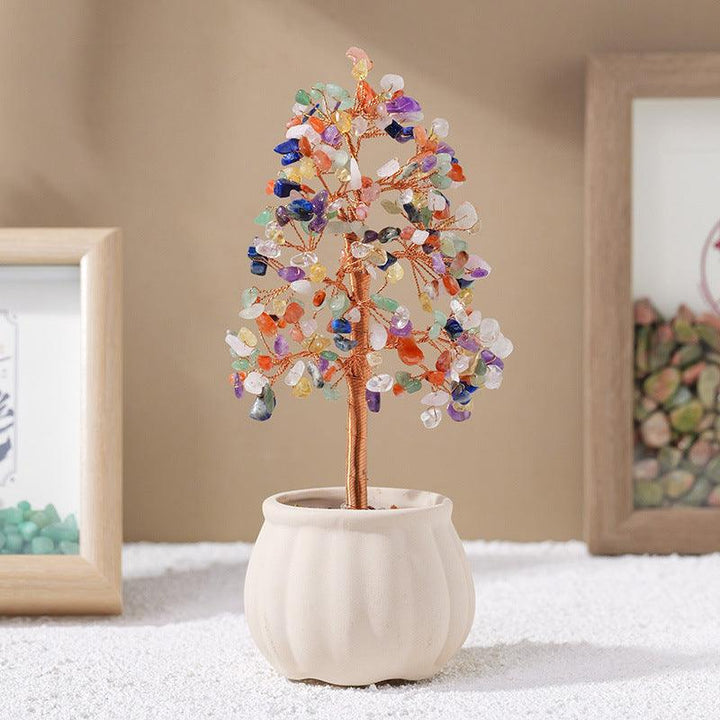natural rainbow crystal bonsai tree with white flower pot base