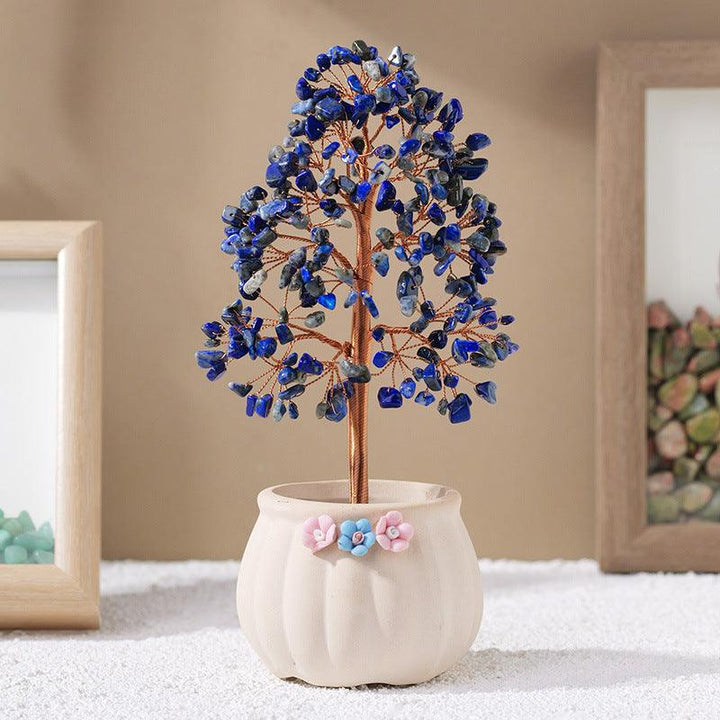 lapis lazuli crystal bonsai tree with white flower pot base