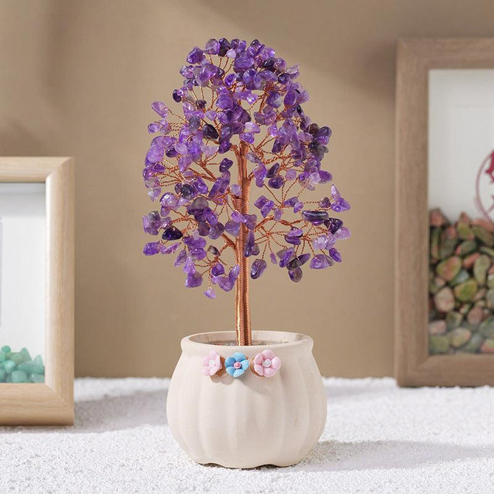 amethyst crystal bonsai tree with white flower pot base