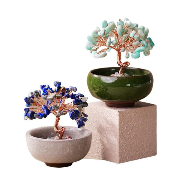 natural crystal chip tea cup base bonsai tree