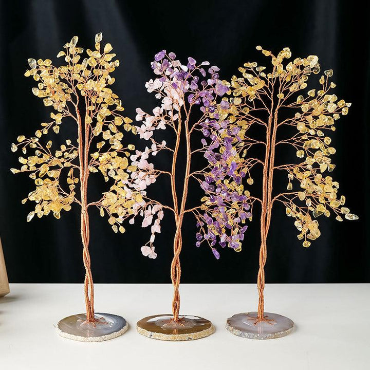 three natural crystal couples bonsai tree
