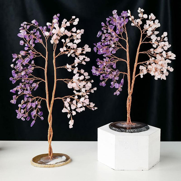 two natural crystal couples bonsai tree