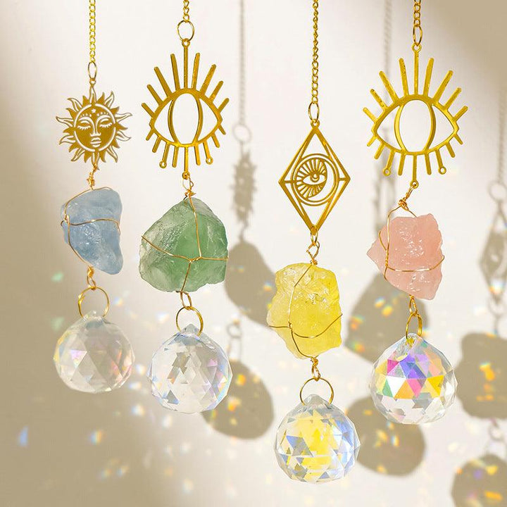 four natural crystal dreamcatcher wind chime pendant