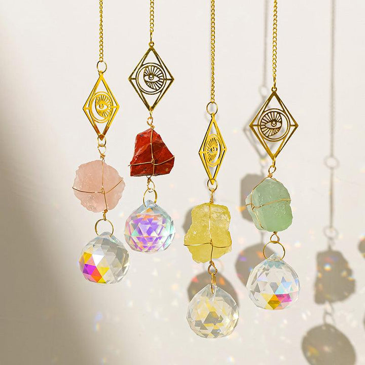 four natural crystal dreamcatcher wind chime pendant hanging