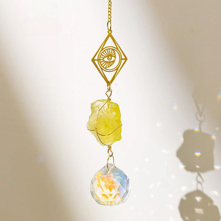 citrine crystal dreamcatcher wind chime pendant with sun and moon