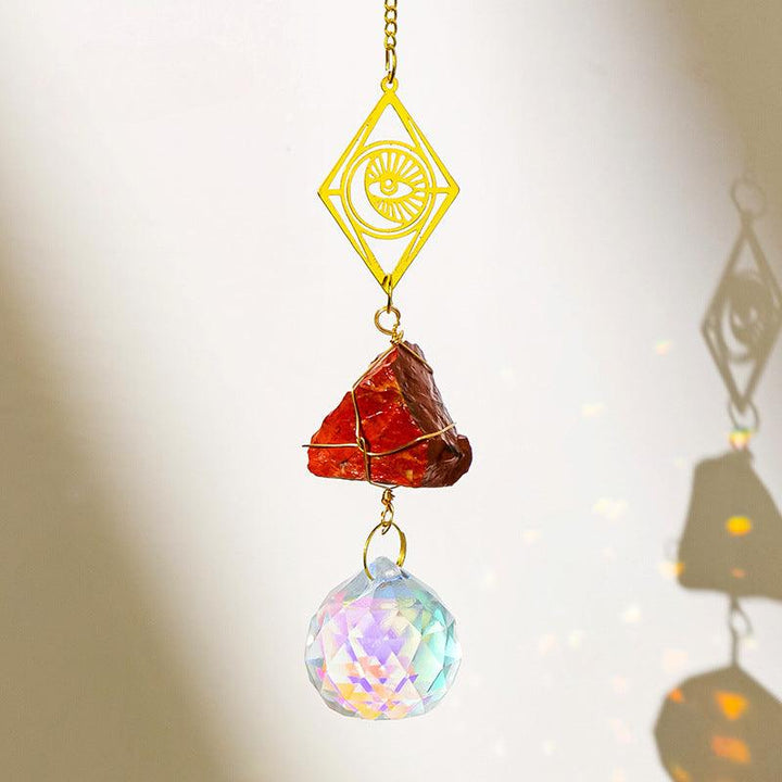 Red Jade crystal dreamcatcher wind chime pendant with sun and moon