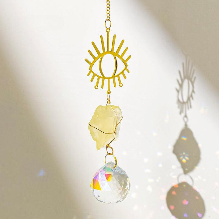 citrine crystal dreamcatcher wind chime pendant with evil eye