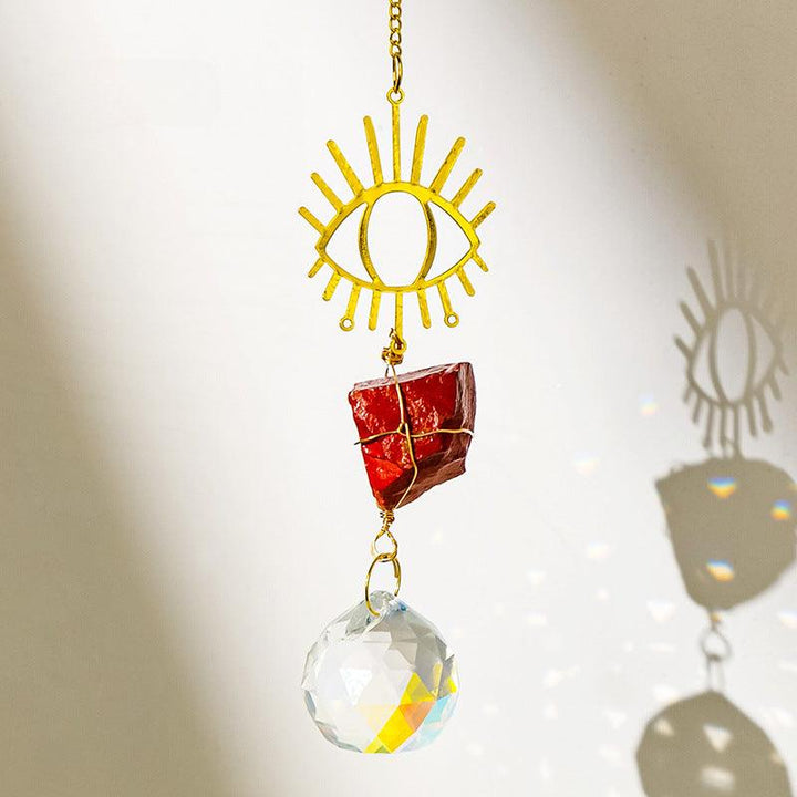 Red Jade crystal dreamcatcher wind chime pendant with evil eye