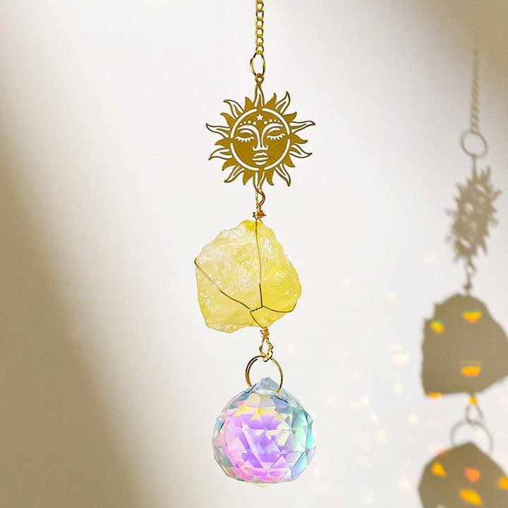 citrine crystal dreamcatcher wind chime pendant with sunflower