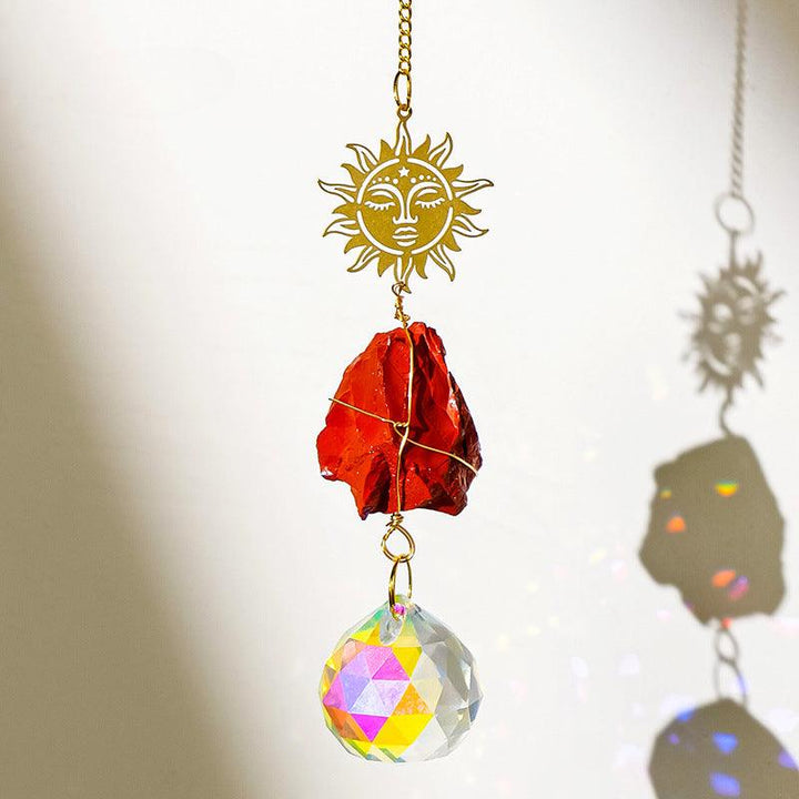 Red Jade crystal dreamcatcher wind chime pendant with sunflower