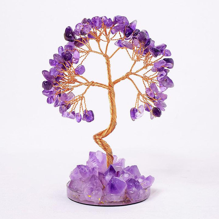 details of natural crystal gemstone tree with resin base