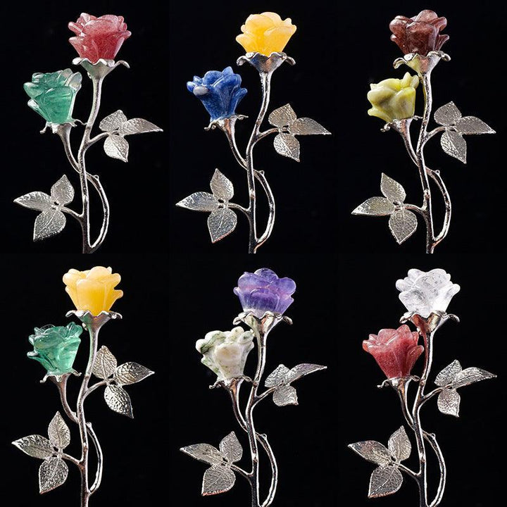natural crystal rose home decor ornaments with silver leave