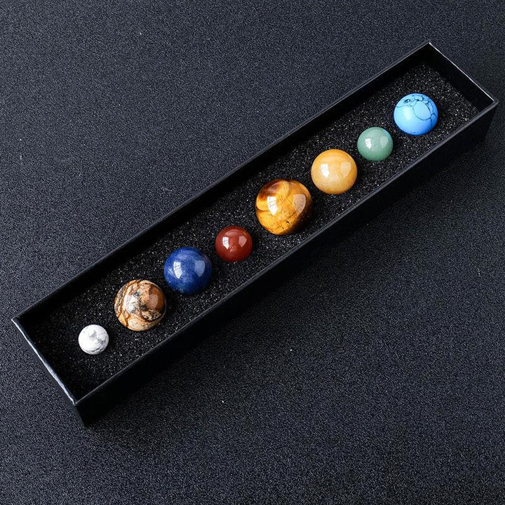 natural crystal solar system eight planets gift set on the table