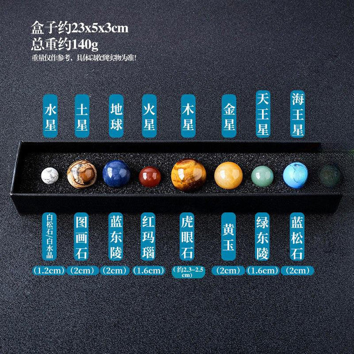 details and size of natural crystal solar system eight planets gift set