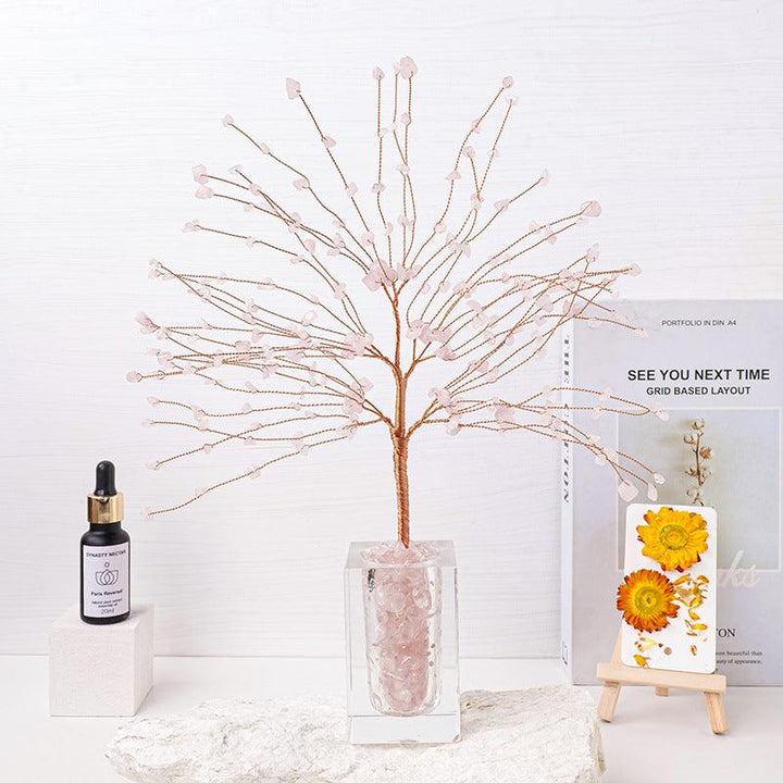 rose quartz crystal starry sky bonsai tree