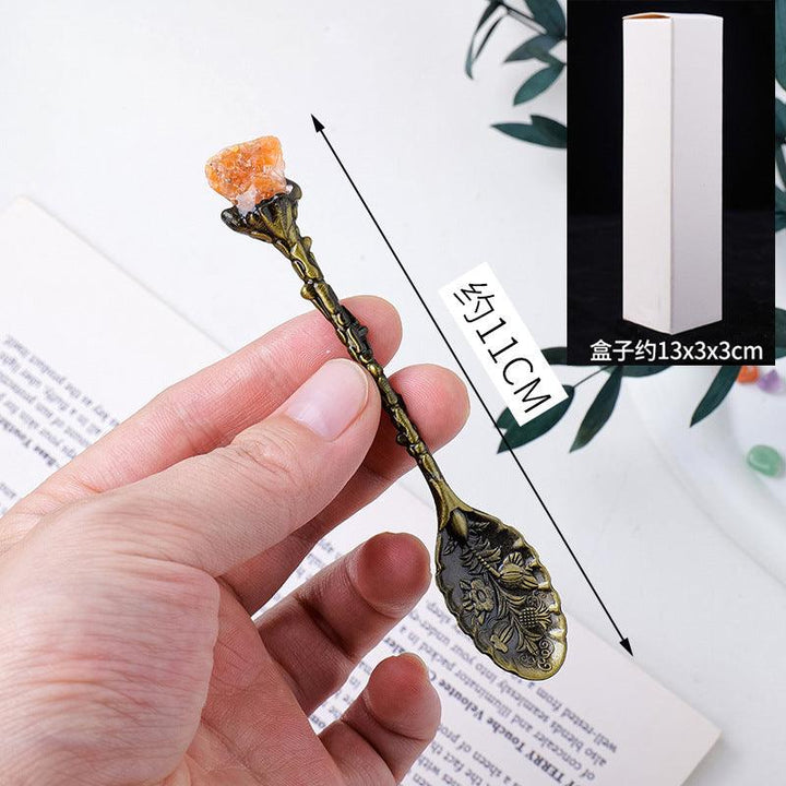 size of natural crystal stone spoon with vintage carving