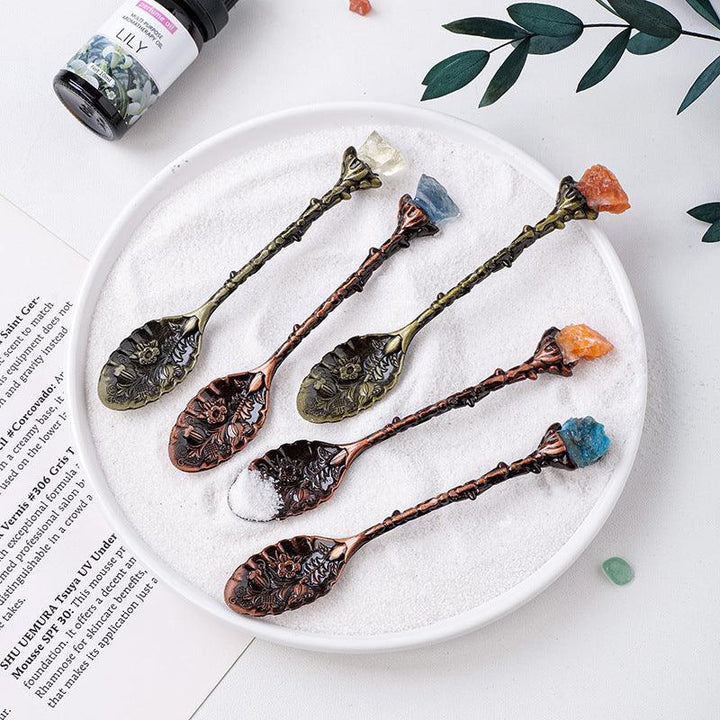 natural crystal stone spoon with vintage carving