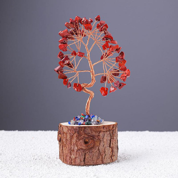 Red Jade gemstone stump base crystal bonsai tree