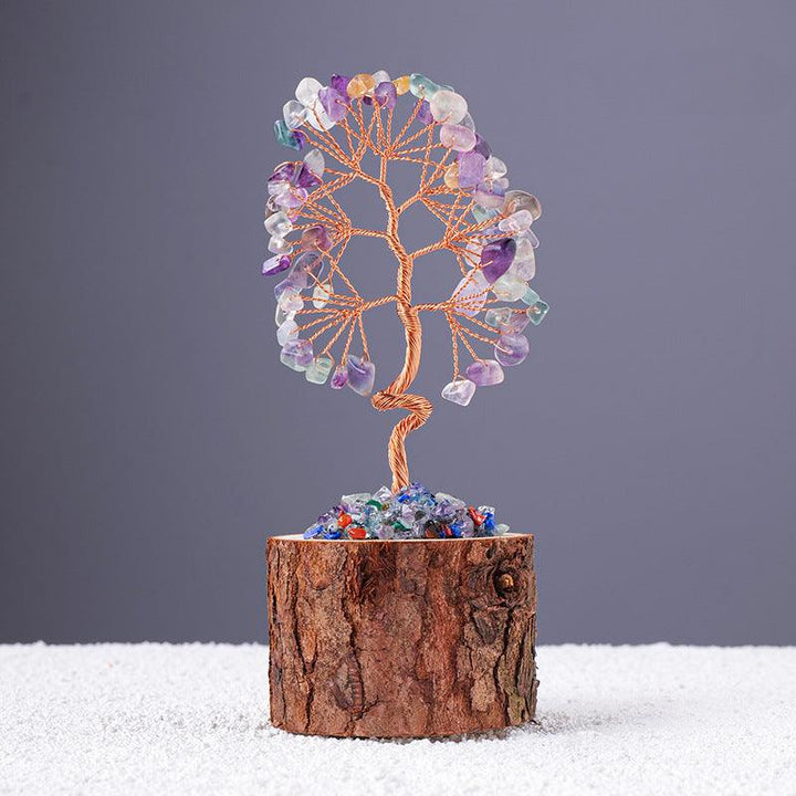 rainbow fluorite gemstone stump base crystal bonsai tree
