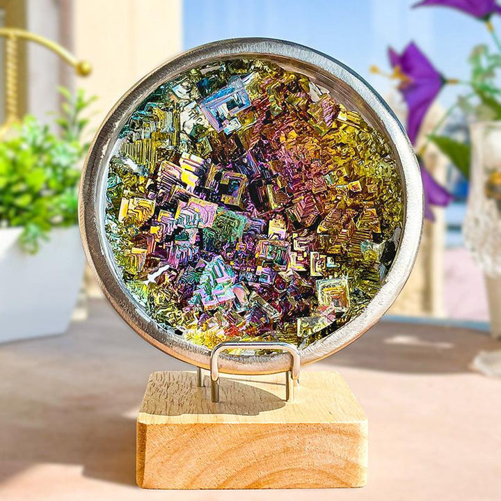 natural multicolored bismuth crystal treasure bowl ornament