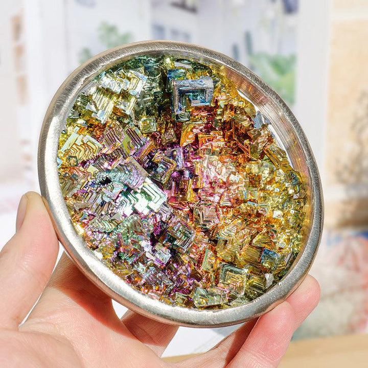 natural multicolored bismuth crystal treasure bowl ornament