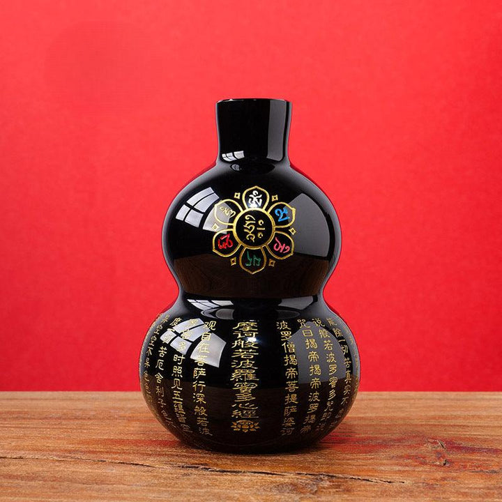 natural obsidian good fortune gourd feng shui ornament for heart sutra