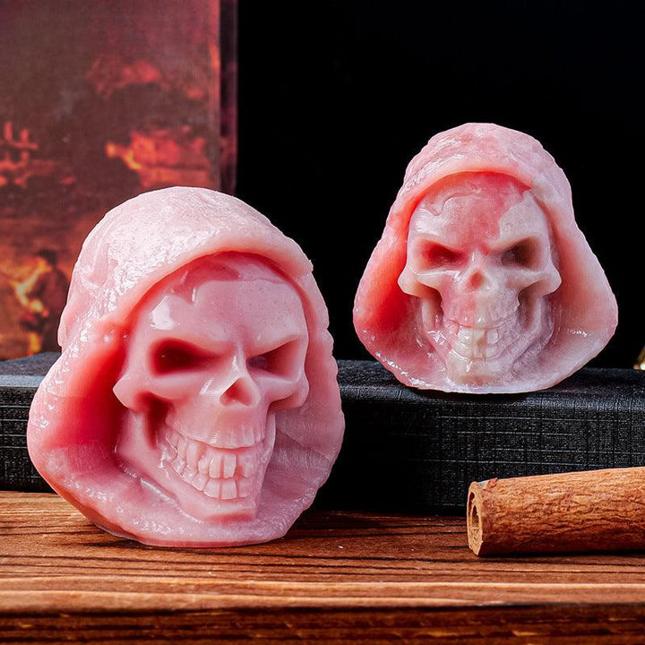 natural pink opal grim reaper skull carving ornament