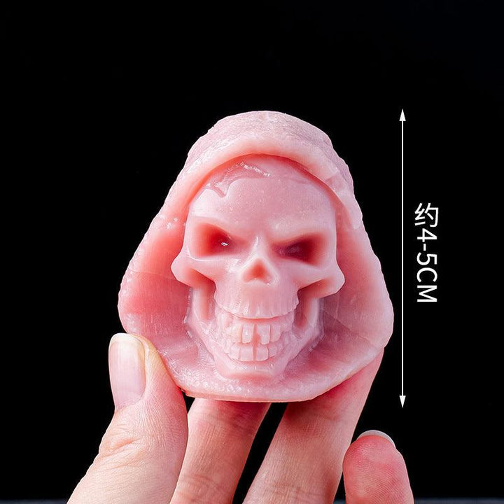 size of natural pink opal grim reaper skull carving ornament