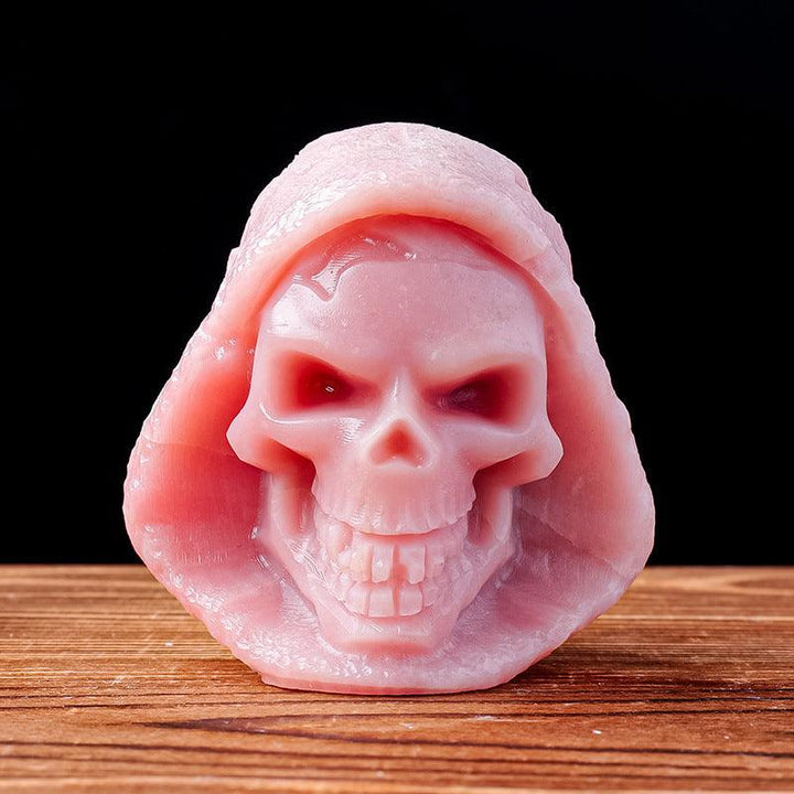 natural pink opal grim reaper skull carving ornament