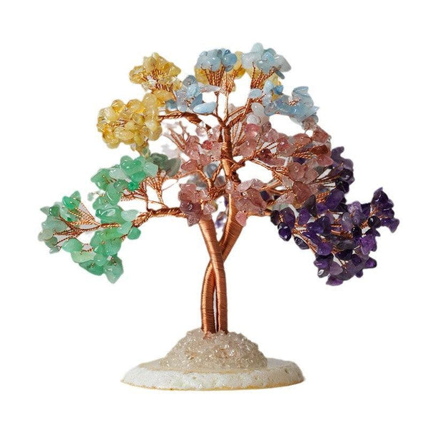 natural rainbow crystal stone wealth tree with agate base