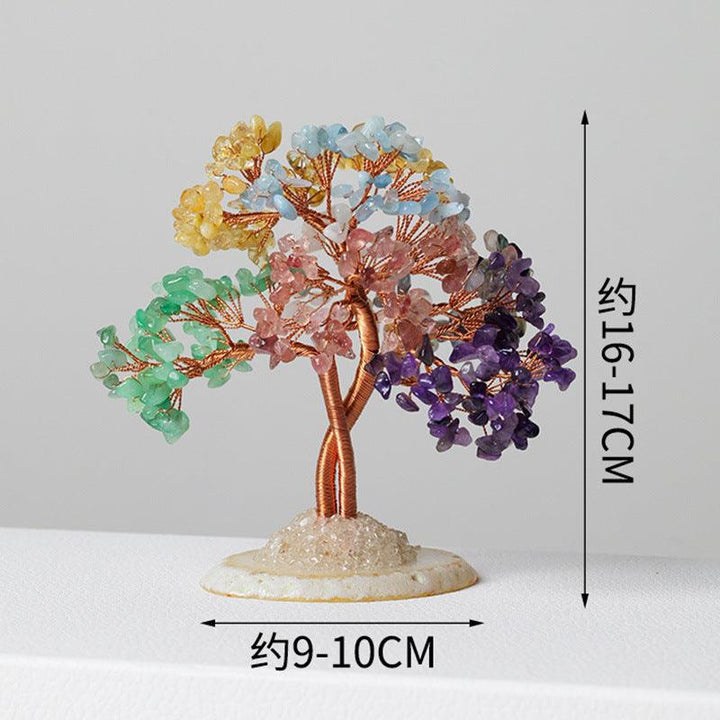size of natural rainbow crystal stone wealth tree with agate base